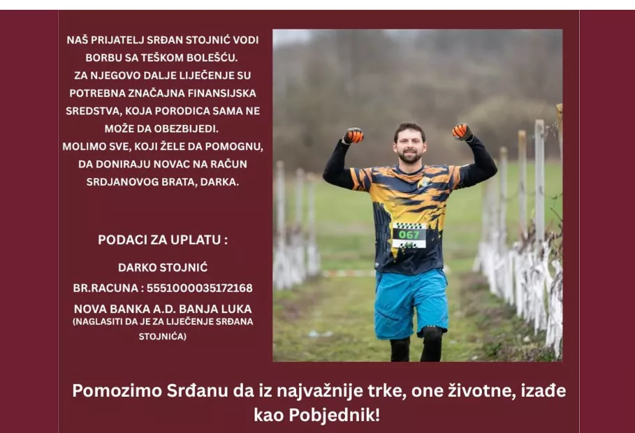 Banjaluka hoda za Srđana: Humanitarna šetnja pomoć u borbi protiv karcinoma Srđana Stojnića