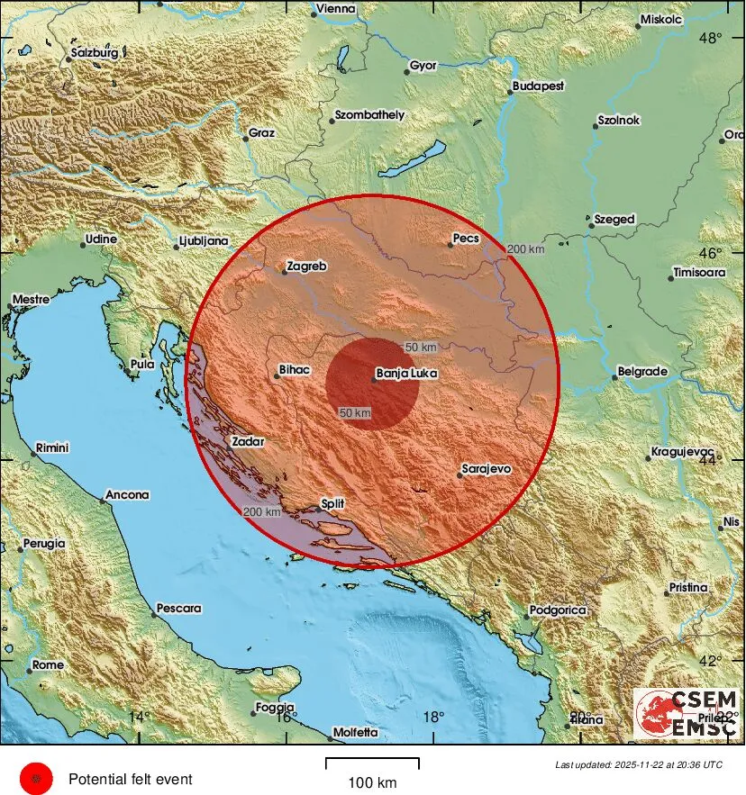 Zemljotres na području Banjaluke: "Kratko je uzdrmalo"