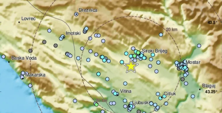 Dva zemljotresa u blizini Širokog Brijega