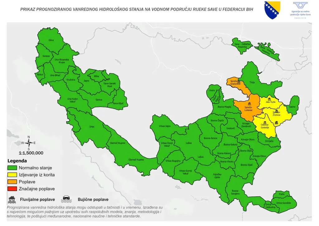 Zbog novih padavina doći će do dodatnog porasta vodostaja na HS Karanovac, te na Savi i Spreči