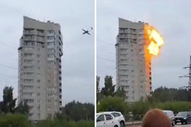 Snimljen trenutak kad se ukrajinski dron zabio u zgradu u Rusiji